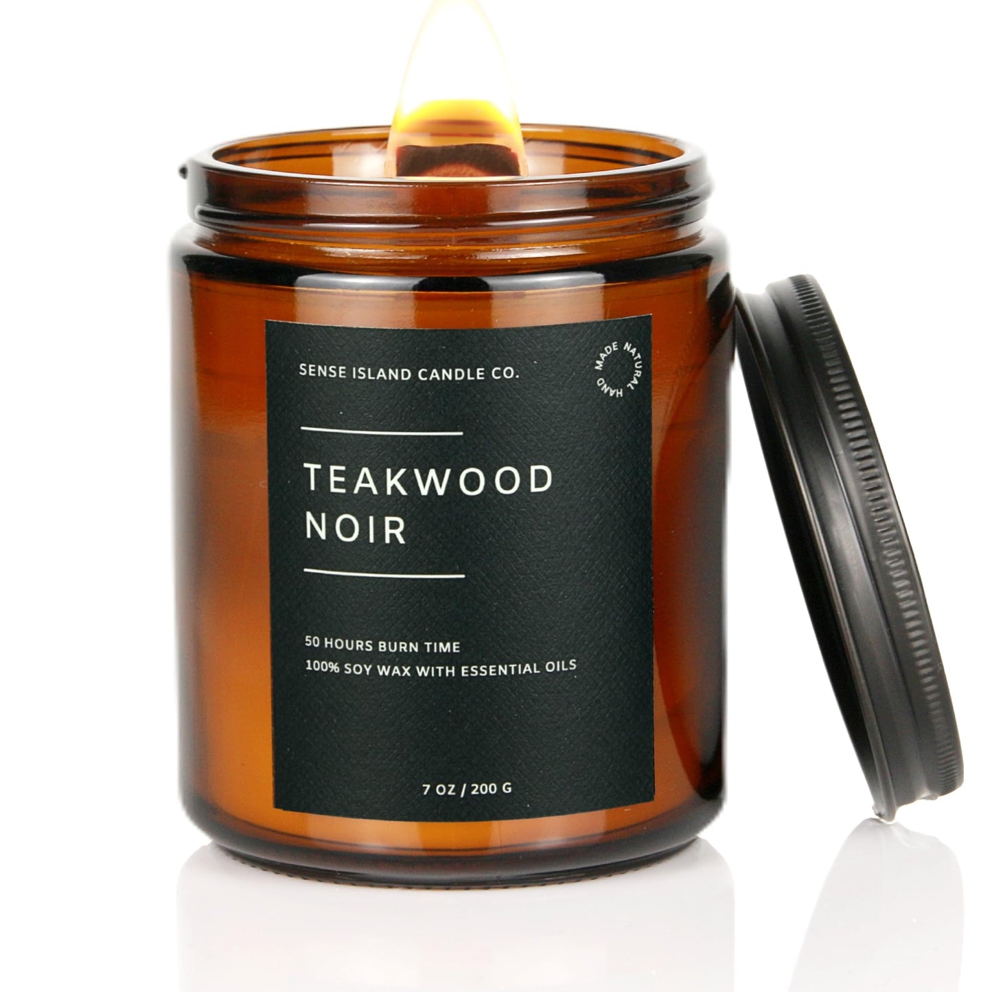 Teakwood Noir Mahogany Crackling Wood Wick Candle for Men – Strong Masculine Scent, 100% Soy, 50-Hour Burn – Luxury Scented Candle with Crackling Wooden Wick for Home, Office, Gifts