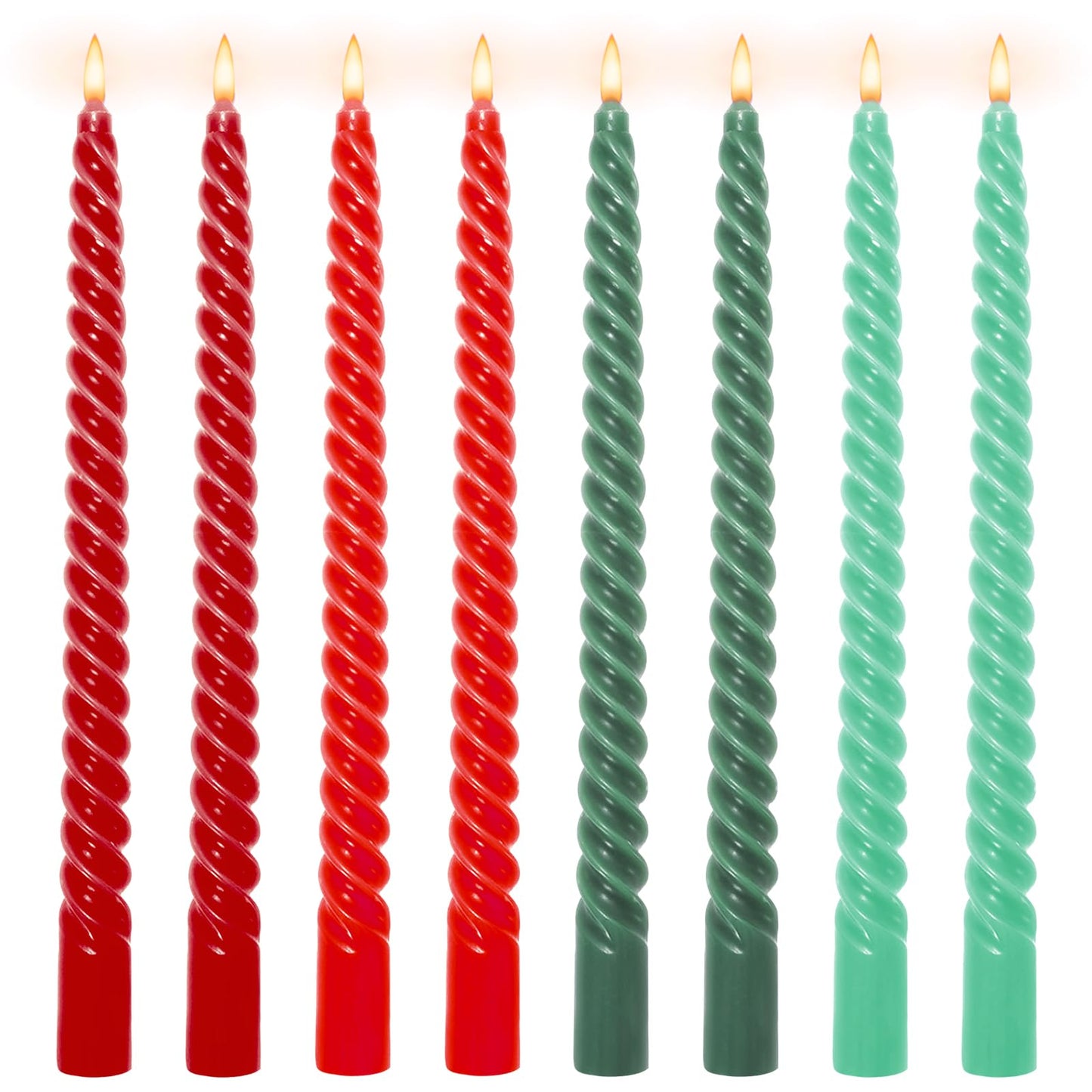 Whaline 8Pcs 10 Inch Christmas Spiral Taper Candles Red Green Dripless Twisted Wax Candles Long Unscented Candle Sticks for Xmas Home Party Supplies