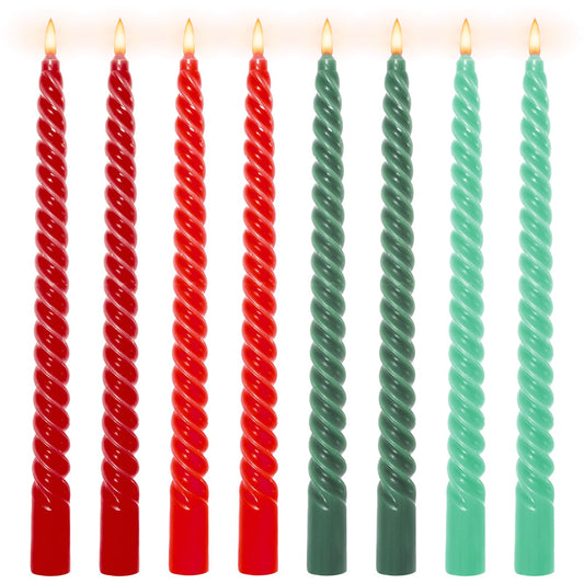 Whaline 8Pcs 10 Inch Christmas Spiral Taper Candles Red Green Dripless Twisted Wax Candles Long Unscented Candle Sticks for Xmas Home Party Supplies