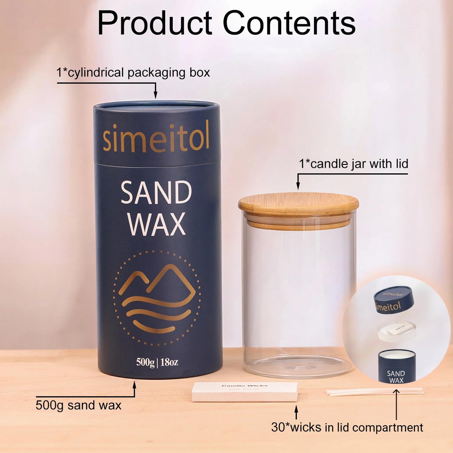 18oz Scented Candle Sand Wax, Sandalwood & Jasmine Scented Pearled Candles with a Glass Jar, Long Lasting with 120 Hours Refillable Candle Sand with 30 Wicks for Mom/ Home Decor/ Holiday Gift/ Relax
