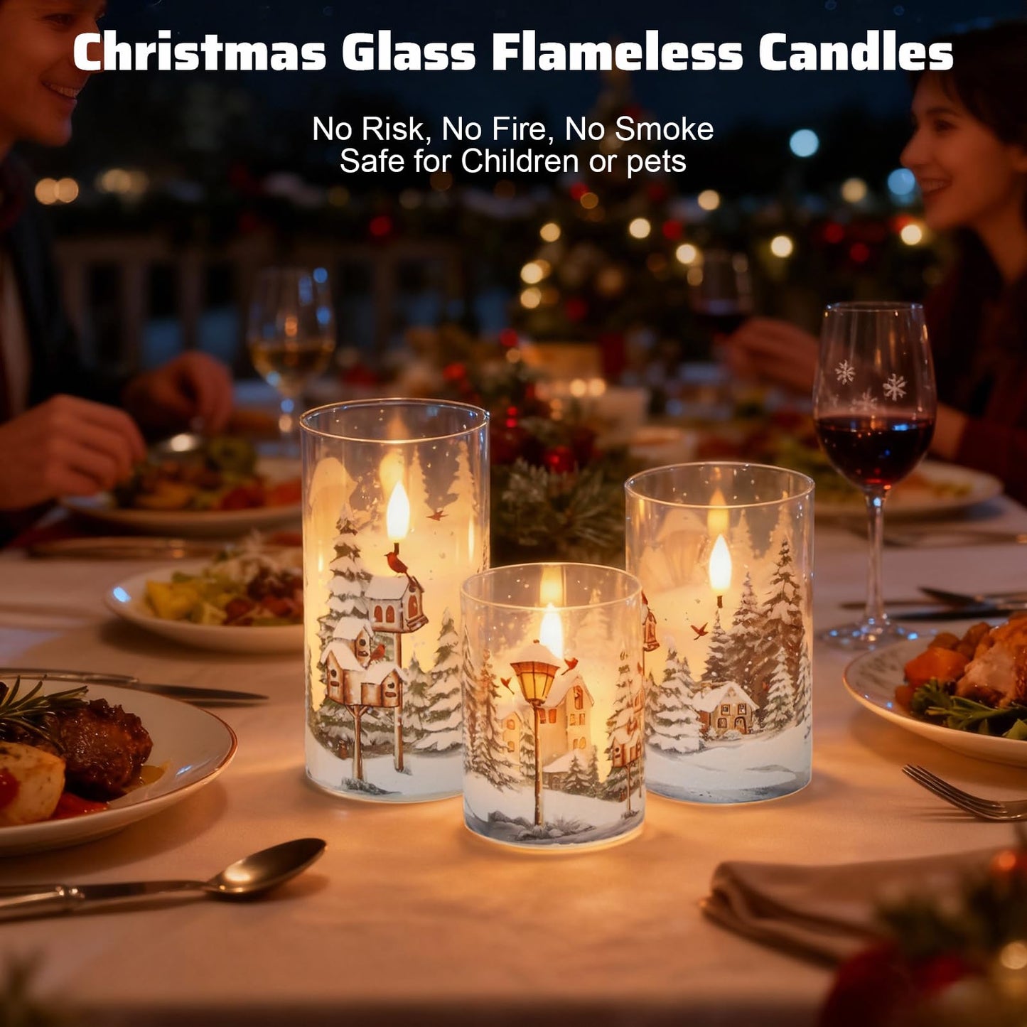 Wondise Red Bird Glass Flameless Candles with Remote Timer, Battery Operated Real Wax 3D Wick LED Flickering Pillar Candles for Christmas Decoration Thanksgiving Holiday Gift