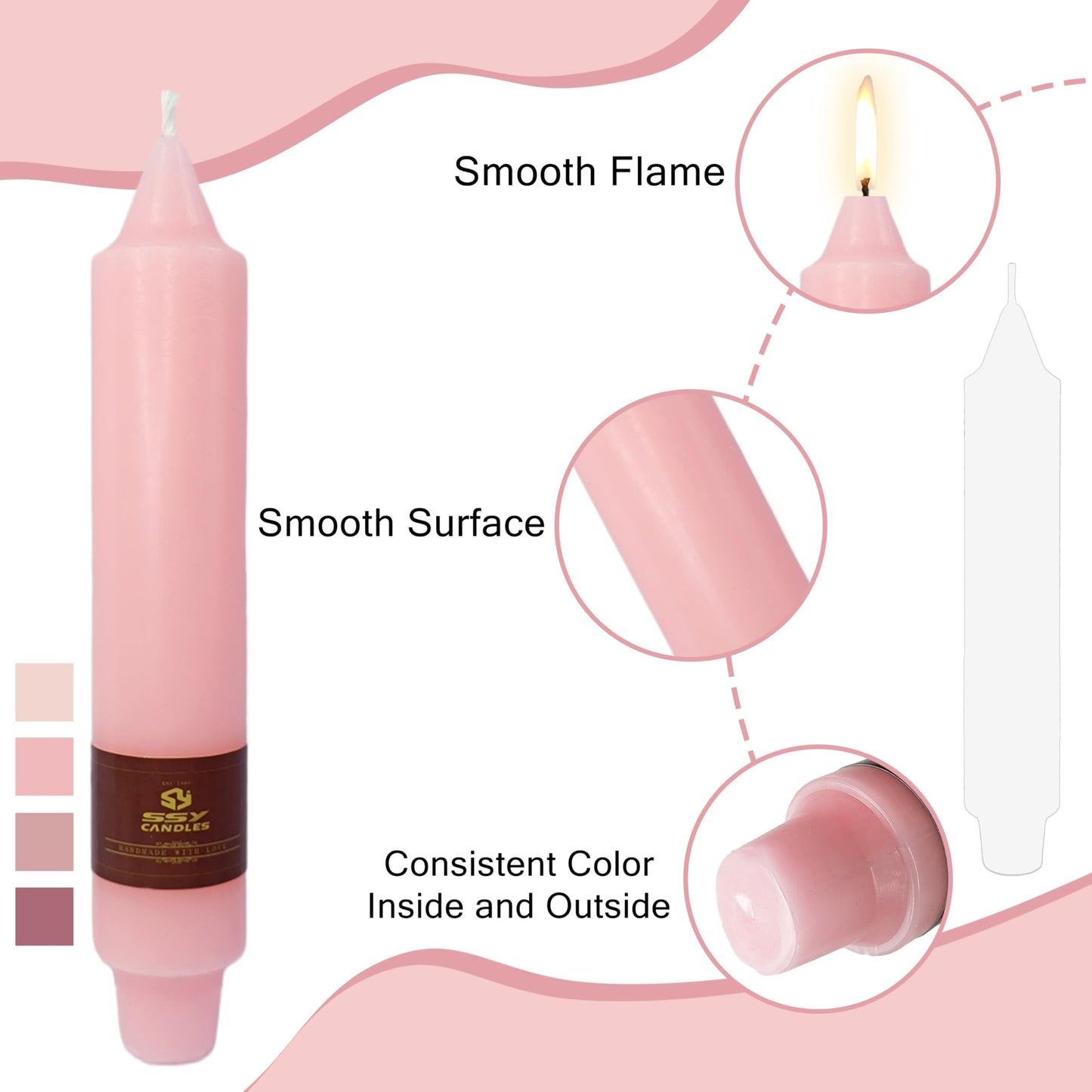 7 Inch Gradient Pink Taper Candle Set of 4 Unscented Candles Sticks Smokeless Short Tapered Candles for Home Party Wedding Decoration Valentine's Day Anniversary & All Special Occasions