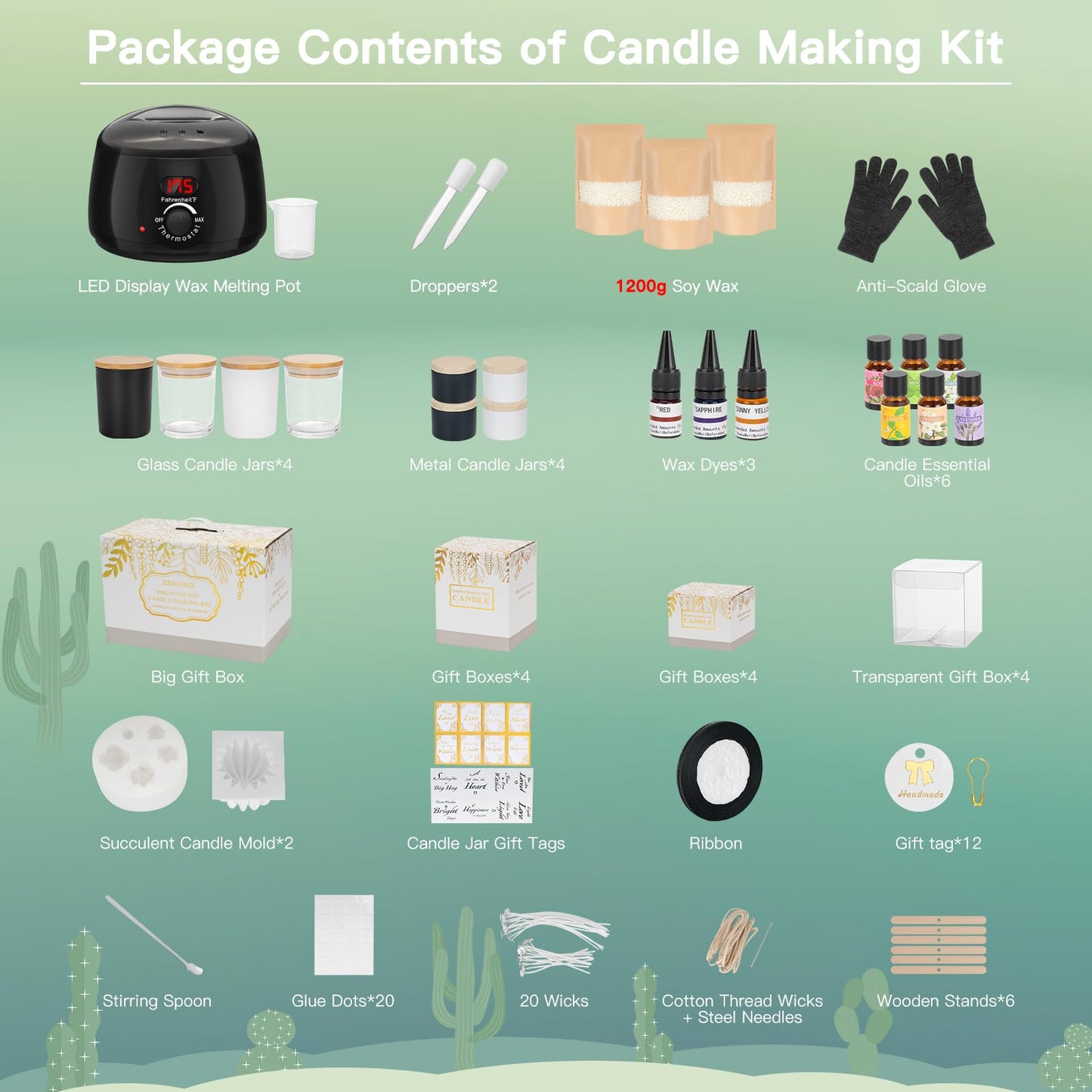 Candle Making Kit for Adults & Beginners - 103Pcs All-in-One DIY Candle Supplies with 1200g Natural Soy Wax, DIY Candle Making Supplies with Digital Wax Warmer | Perfect for Home Craft & Gifting