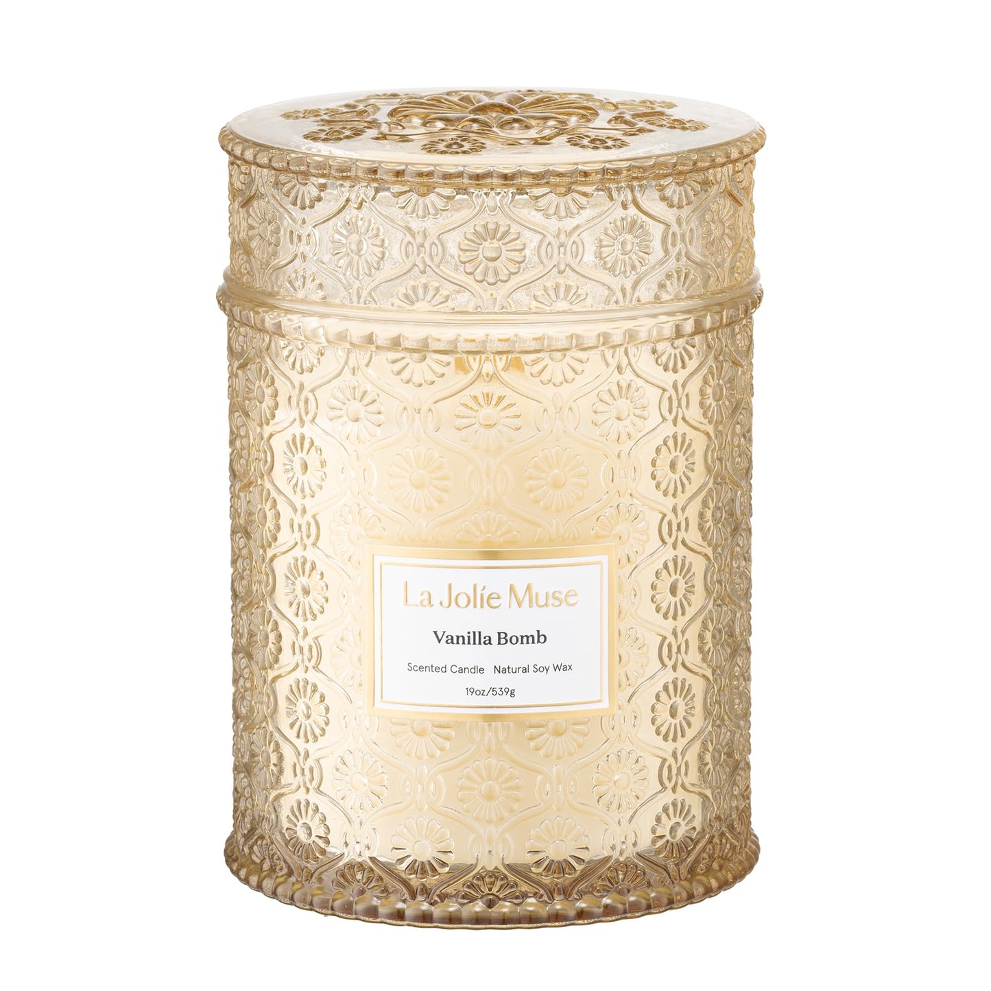 LA JOLIE MUSE Vanilla Bomb Candle| Vanilla, Lemon Zest & Patchouli |19 oz Large Wooden Wick | Natural Soy Wax | 90 Hours Clean Burn | Gift-Ready for Hosts | Seasonal Home Décor