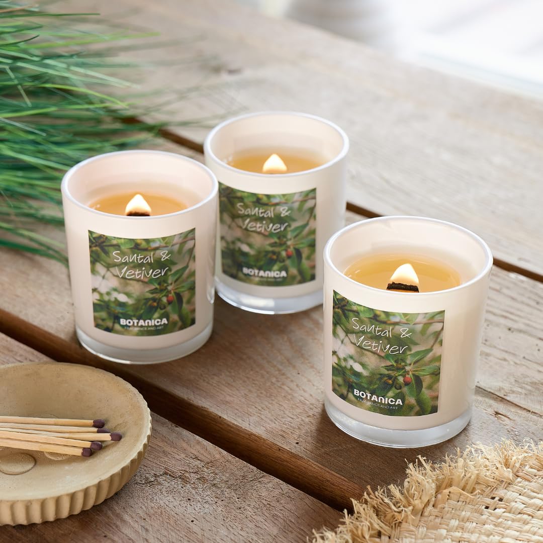 AME BOTANICA Santal & Vetiver Candle | Wood Wick Candles That Crackle | Valentine's Day, Mother's Day, Father's Day Gift | Luxury Scented Candle
