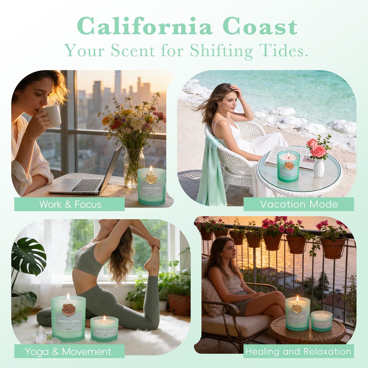 California Coast Candle Set - 2 Packs, Ocean Breeze Scented Jar Candles for Home Fragrance, Beach Scented Soy Wax Luxury Candles for Air Freshening, Vacation Scent & Refreshing Housewarming Gift