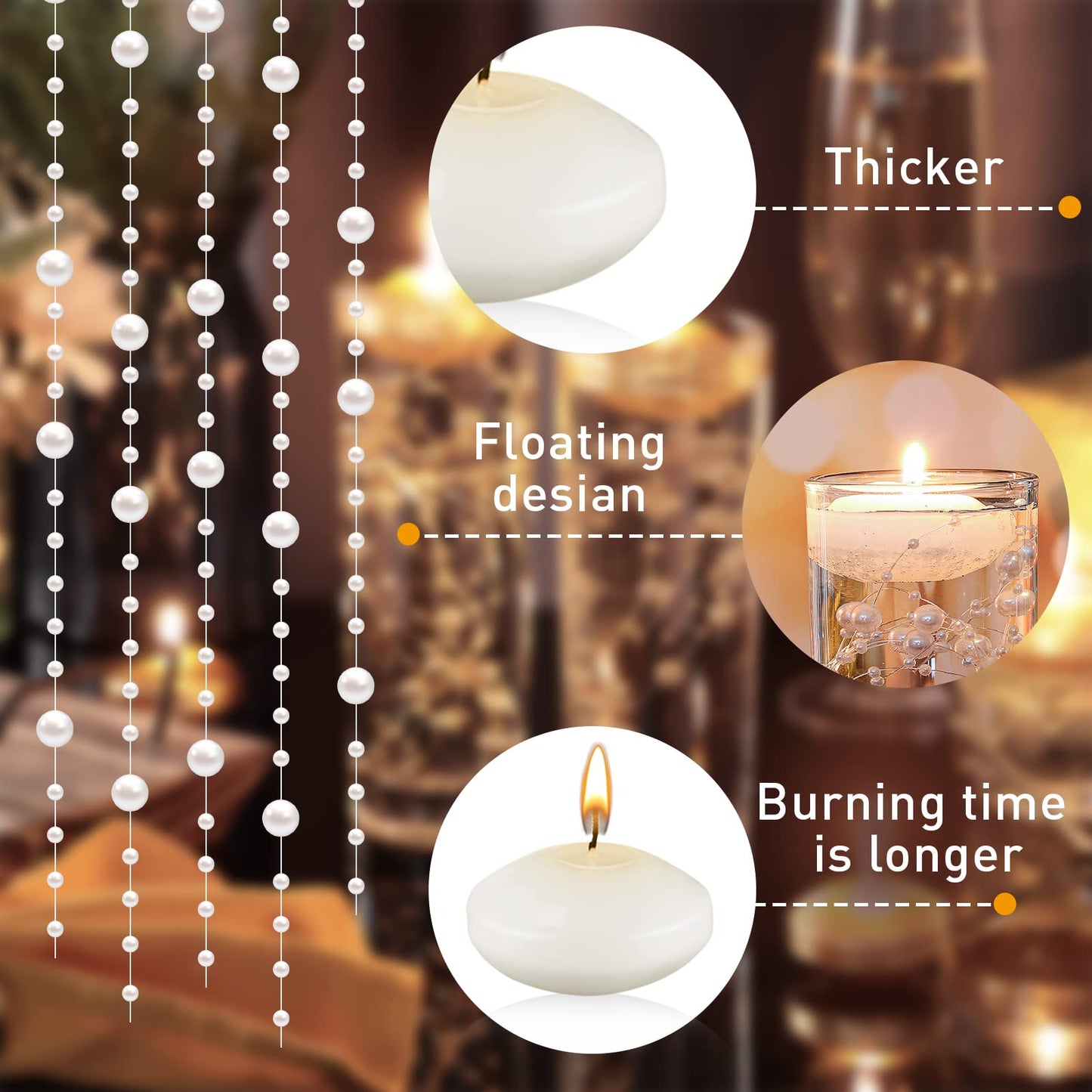 Nuanchu 12 Pieces 1. 65 Inch Floating Candles for Wedding Centerpiece, Small Unscented Floating Round Tealights Metallic Smooth Wax Disc Candles for Graduation Dinner Home Decor(White)