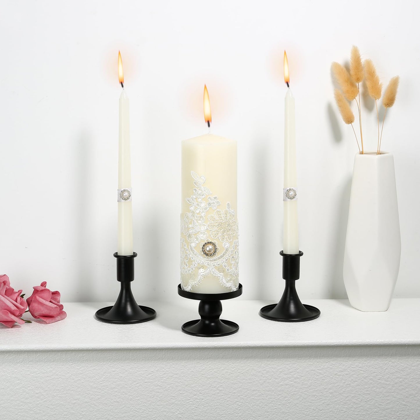 Unity Candle Holder - Black Unity Candle Holders for Weddings, Metal Black Unity Candlestick Holder Set of 3, Decorative Unity Candle Stand for Wedding Ceremony Table Centerpiece Decoration Gift