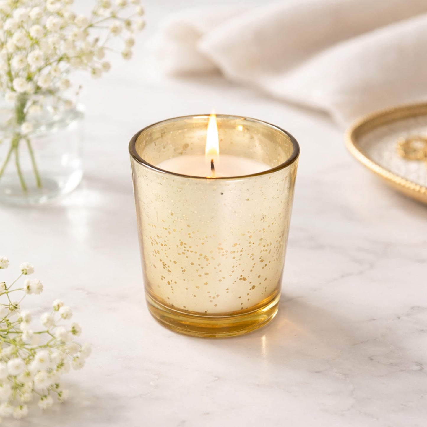 Hosley Set of 24 Gold Mercury Filled Glass Votive Candles. Ideal Gift for Weddings, Bridal Showers, Parties, Home Decor, and Special Events