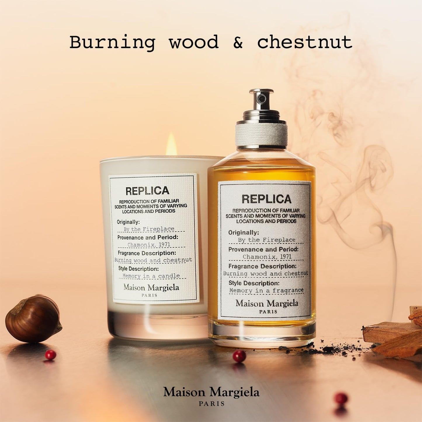 Maison Margiela - Replica - by The Fireplace Scented Candle - Warm & Spicy Fragrance - with Chestnut, Wood & Vanilla - 5.8 Oz