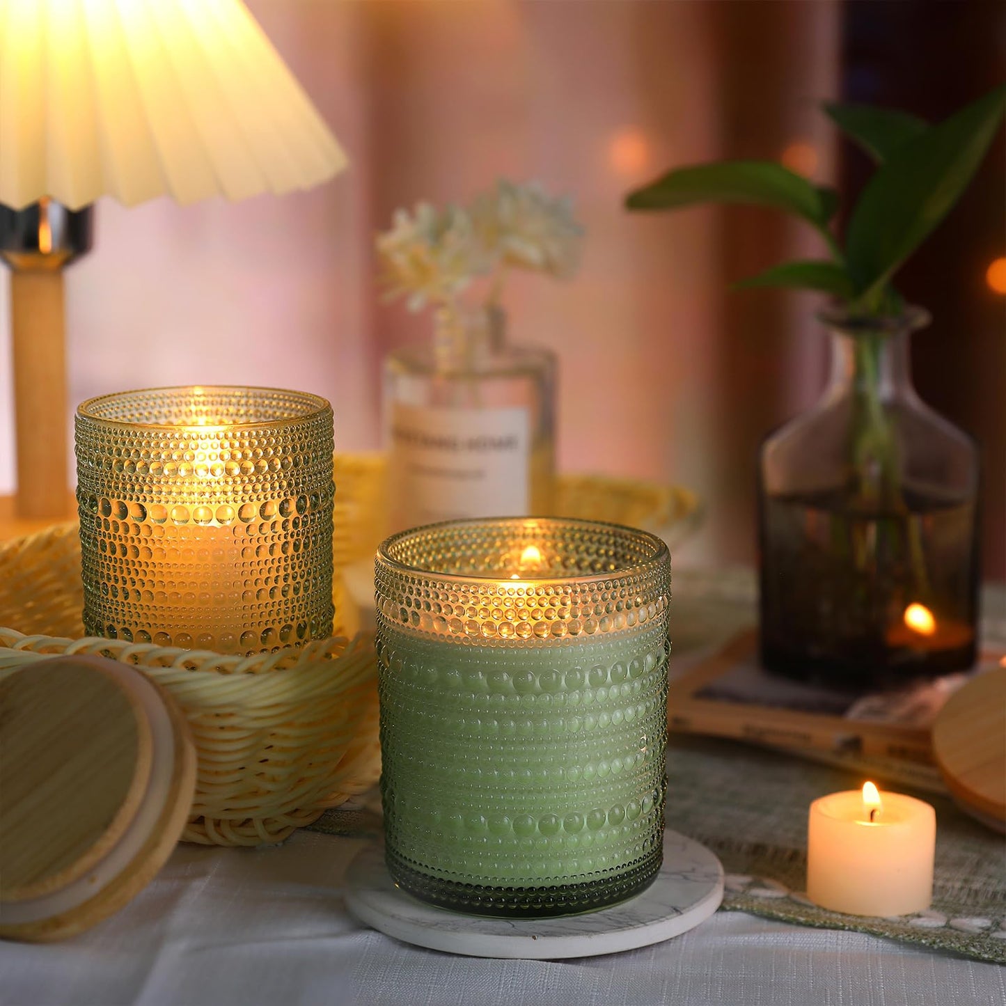 DARJEN 12 Pack Green Candle Jars for Making Candles- 8 OZ Empty Glass Candle Making Jars with Bamboo Lids and Labels, Candle Containers Candle Making Jars for DIY Gifts