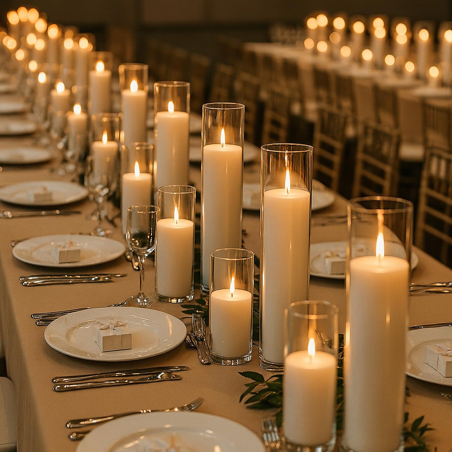 Trxvxo 18 PCS Pillar White Candles in Glass,Hurricane Candles,Wedding Cylinder Candle,3 Different Lengths 2 x 3/6/8 Inch (6 Each),Creating an Atmosphere Suitable for Various Outdoor Activities.