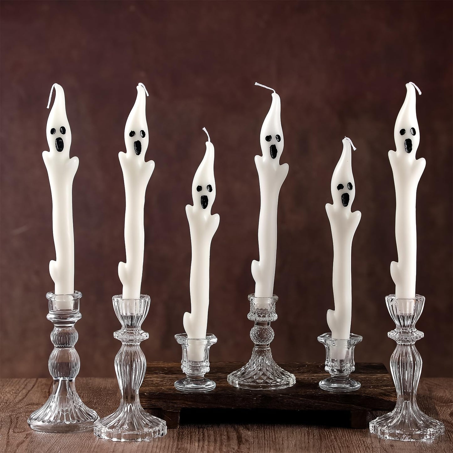 Conelist 6 Pack 10" Halloween Unscented Ghost Shaped Taper Candles Spooky Ghost Halloween Dinner Candles Home Table Decoration for Thanksgiving Autumn Festive Party Gift