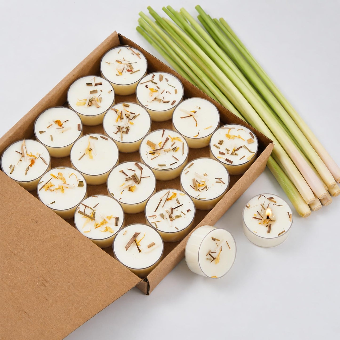 Crenovo Citronella Scented Tealight Candles with Dried Flowers, 4 Hours Non-Toxic Tea Lights, 100% Soy Wax Candles Bulk for Summer, Spa, Bath, and Home Decor, 48 Pack