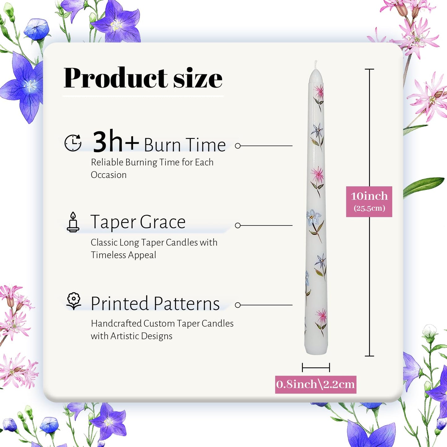 Taper Candles 10 Inch Print Candle Handmade Unscented Blue Daze Long Candles 2 Pack Twisted Candlesticks for Wedding Home Decoration Gifts