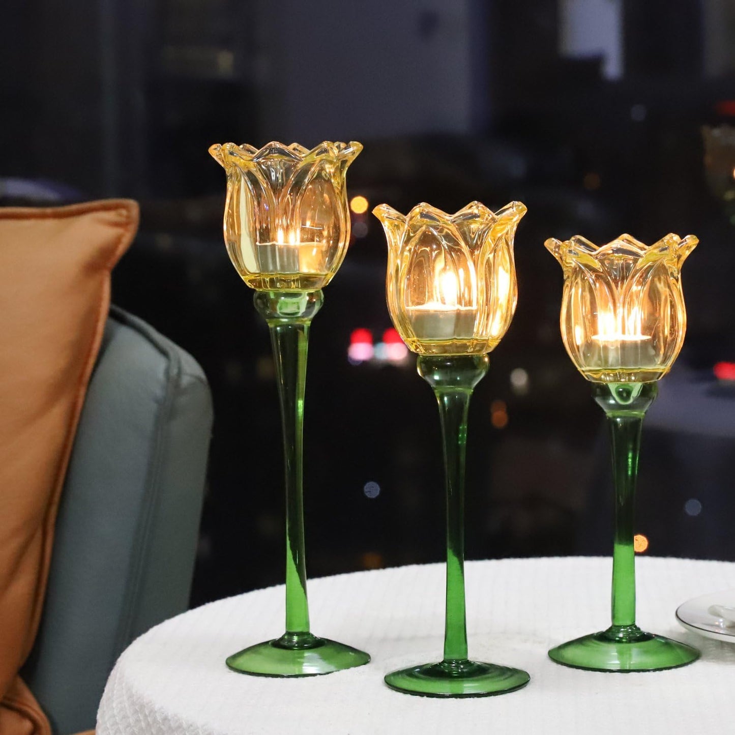VOHO Gold Tulips Candle Holders for Table Centerpiece, Classic Gold Tealight Candle Holder for Birthday Thanksgiving Christmas Decorations, Flower Votive Candle Holders Wedding Centerpieces for Tables