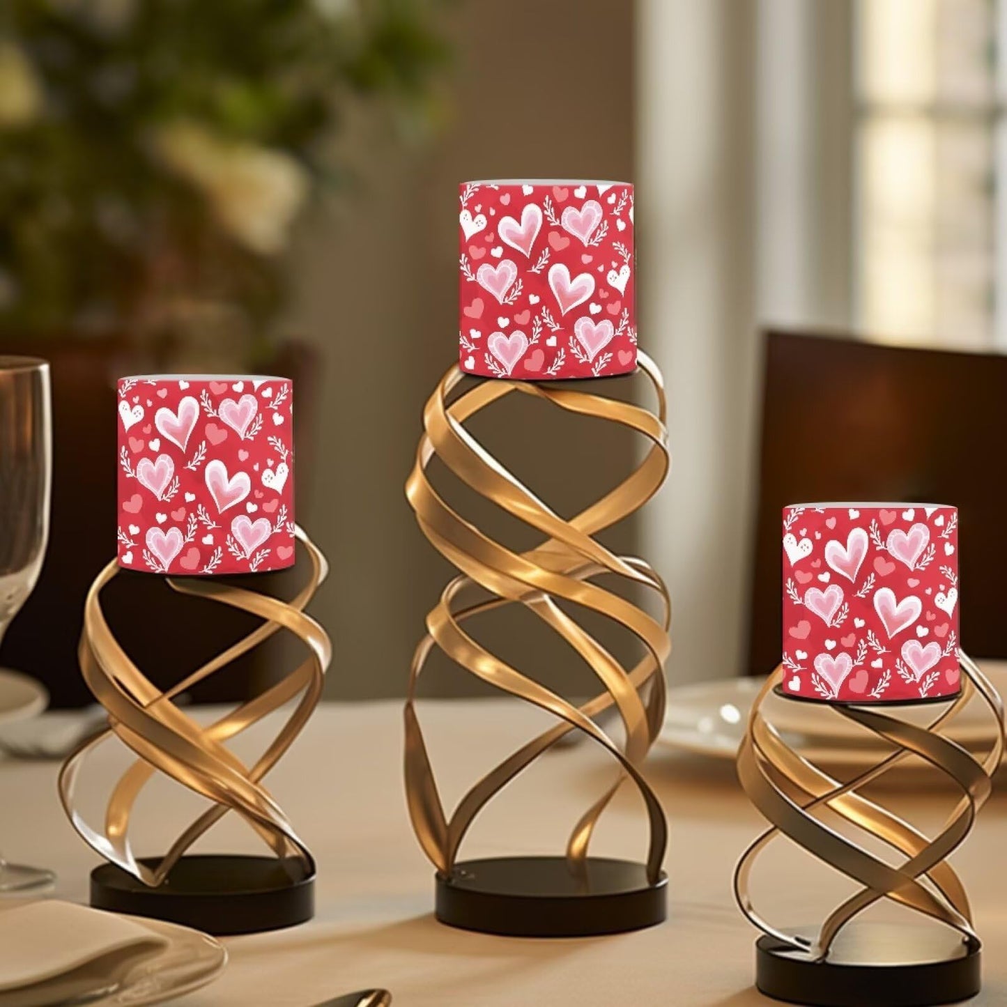 Merkmak Flickering Flameless Candles with Remote Battery Operated Candles with Timer Valentine's Day Red Heart Leaves Print LED Pillar Tea Lights for Indoor Outdoor Banquet Wedding Home Decor