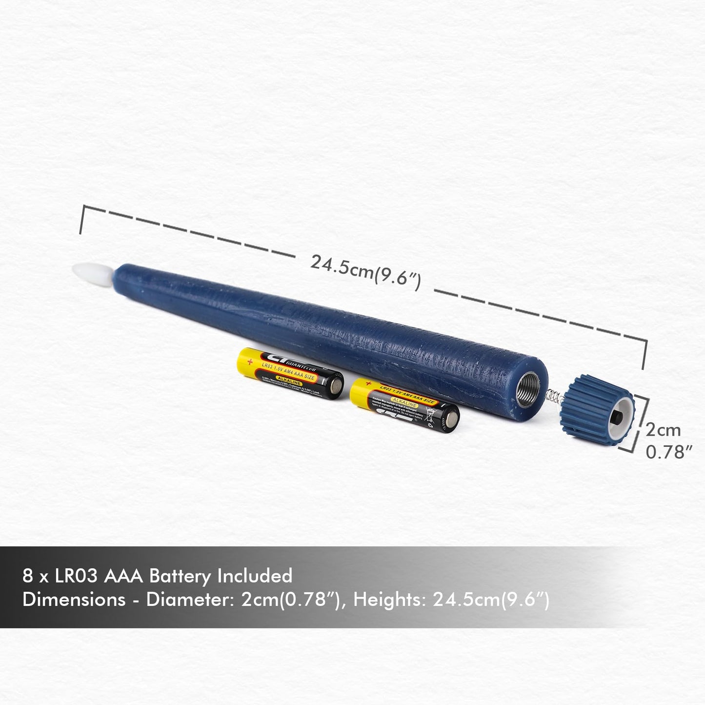 Fanna 9.6" Flameless LED Taper Candles with Timer in Real Wax, Battery Operated Rustic Wax Dinner Candlesticks with Remote, 8 Batteries Included - Set of 4 - Dark Blue