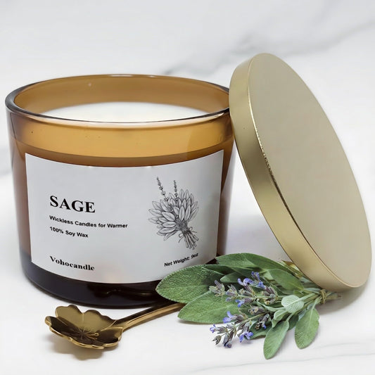 VOHO Sage Wickless Candles for Candle Warmer Lamp, 9oz Soy Candles with Stirring Spoon & Lid, Wickless Sage Candle for Wax Lamp Warmer, Scented Candles Gifts for Women Men Birthday Winter Home Decor