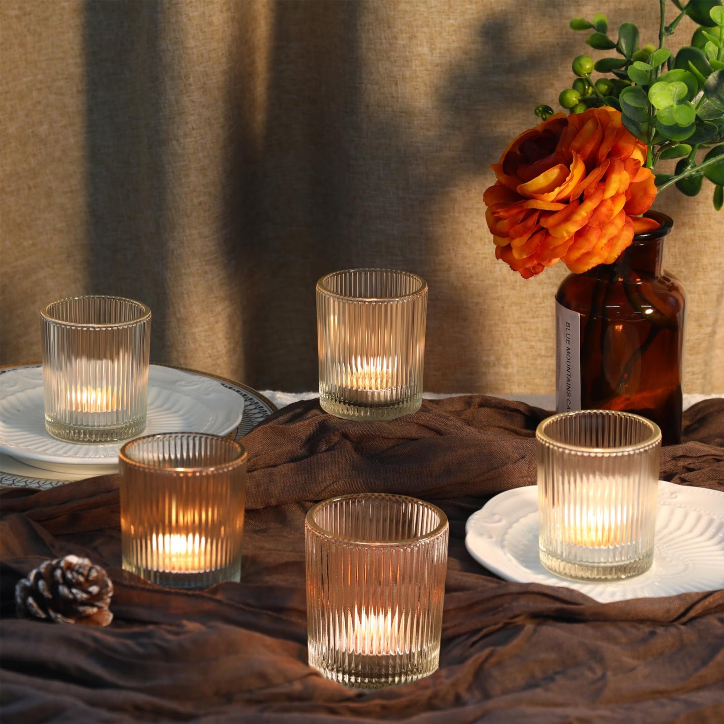 24 Pcs Votive Candle Holders - Clear Glass Tea Lights Candle Holder in Bulk for Table Centerpiece, Tealight Candle Holder for Weddings, Home Decor, Baby Shower, Special Occasions (Clear, 24)