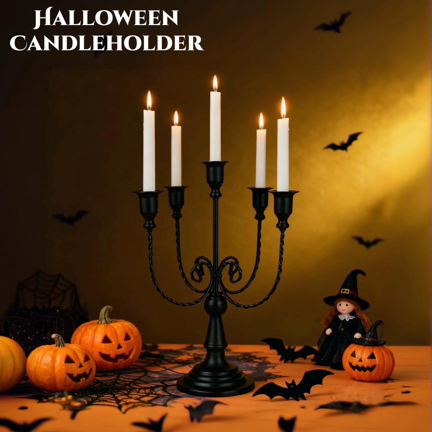 5 Arms Metal Candelabra Gold Candle Holder Modern Decorative Centerpiece Candlestick Holders for Table Wedding Halloween Christmas Party (1, Black)