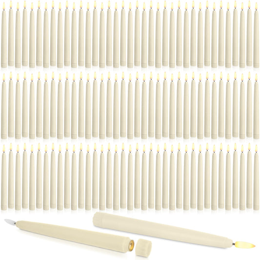 Baquler 125 Pcs Flameless Taper Candles LED Taper Candles Flickering Bulk Ivory LED Candlestick for Easter Wedding Church Halloween Christmas Party Decor Table Centerpiece, 8.5 in, No Batteries