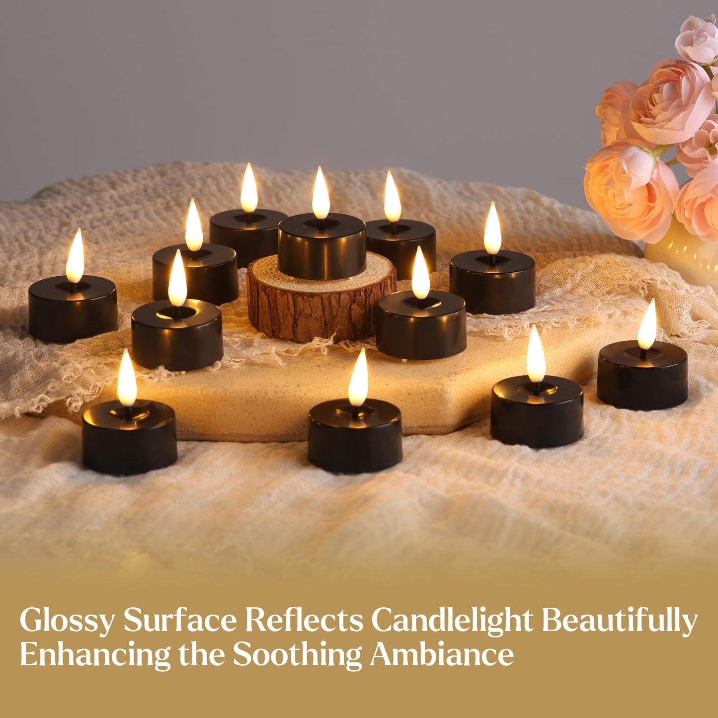 Eywamage Black Flameless LED Tealights with Timer, Flickering Battery Operated Tea Lights Votive Candles Set of 12