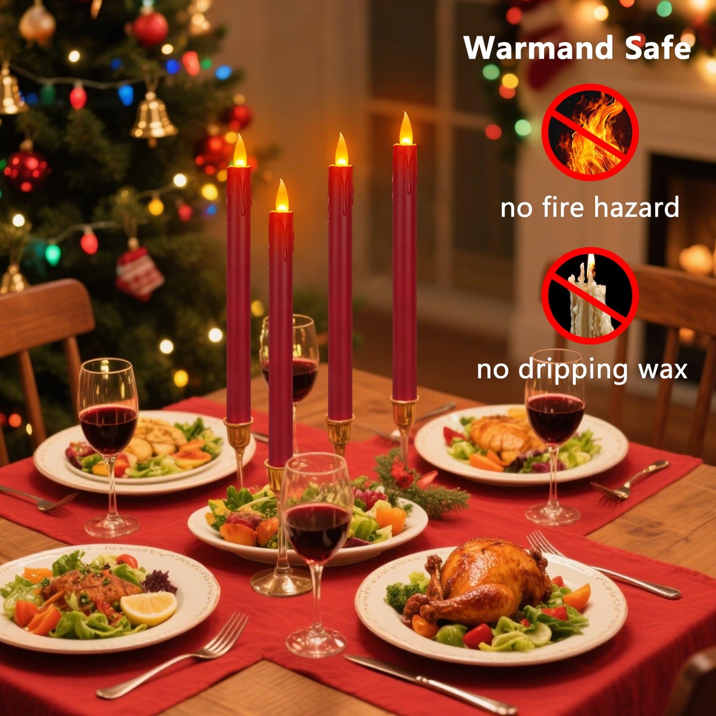 12 Pcs Burgundy Flameless Taper Candles with Remote, 10" Tall Electric Led Candlesticks, Plastic Battery Operated Taper Candles for Halloween Dinner Party Wedding Birthday Home Décor