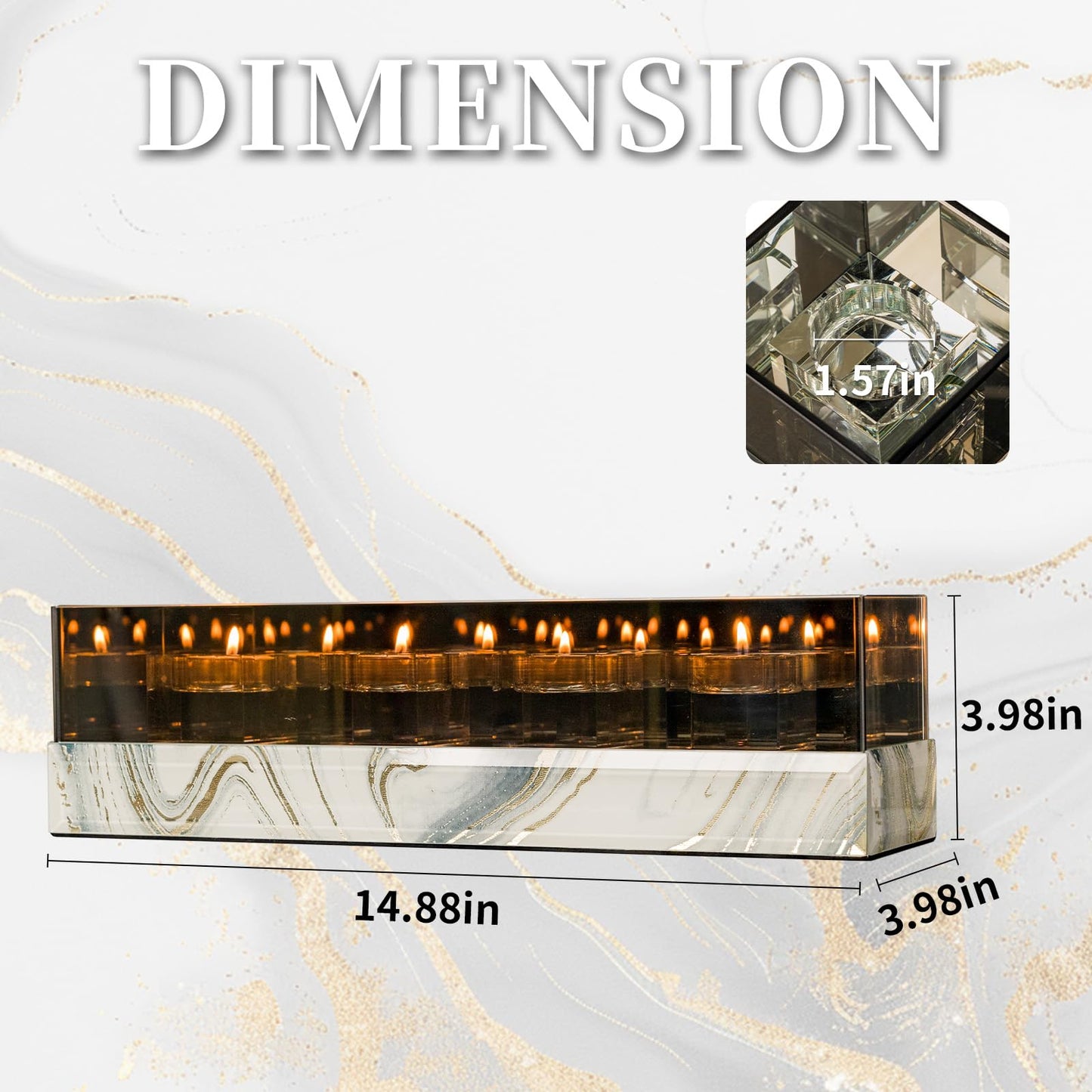 Crystal Glass Candle Holder Rectangular 4 Candle Seat with Marble Pattern-Tealight and Votive Candles Holders Centerpiece Table Decorations for Home Décor, Dining Room, Kitchen, Patio (White)