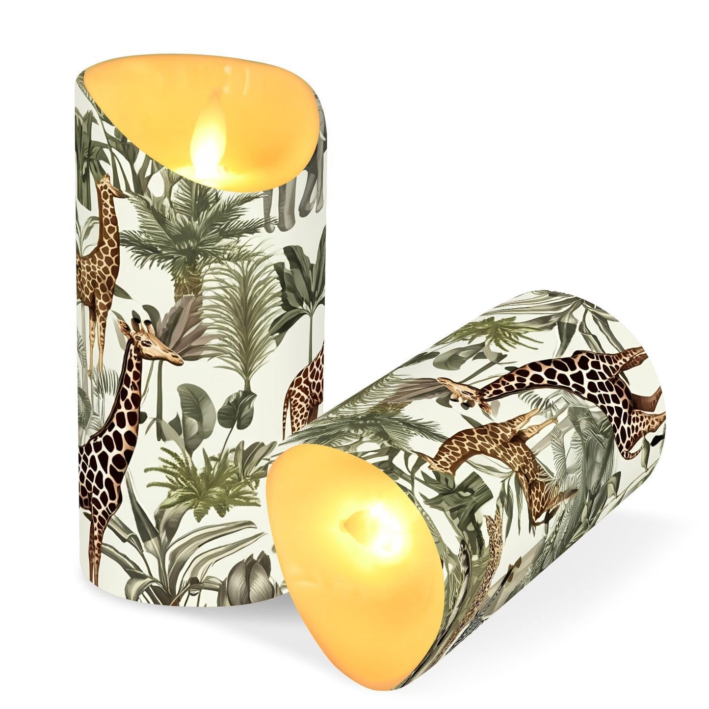 YETTASBIN Jungle Animals Flameless Candles with Remote Timer Set of 2, Waterproof Adjustable Long Lasting Battery Operated LED Pillar Candles for Party Holiday Home Decor, Medium-5.9 x 3 Inch