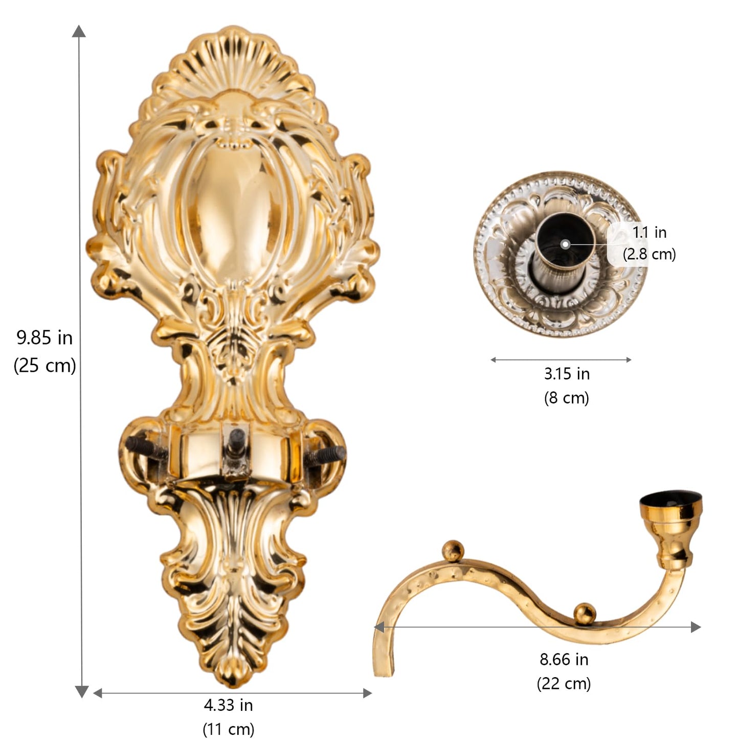 3-Candle Wall Sconces,Victorian Metal Wall Mounted Candlestick,Gold Crown Candle Holders for Tapered Candle,Gothic Antique Candelabra,Brass Baroque Decor for Living Rooms Hallways(1pack