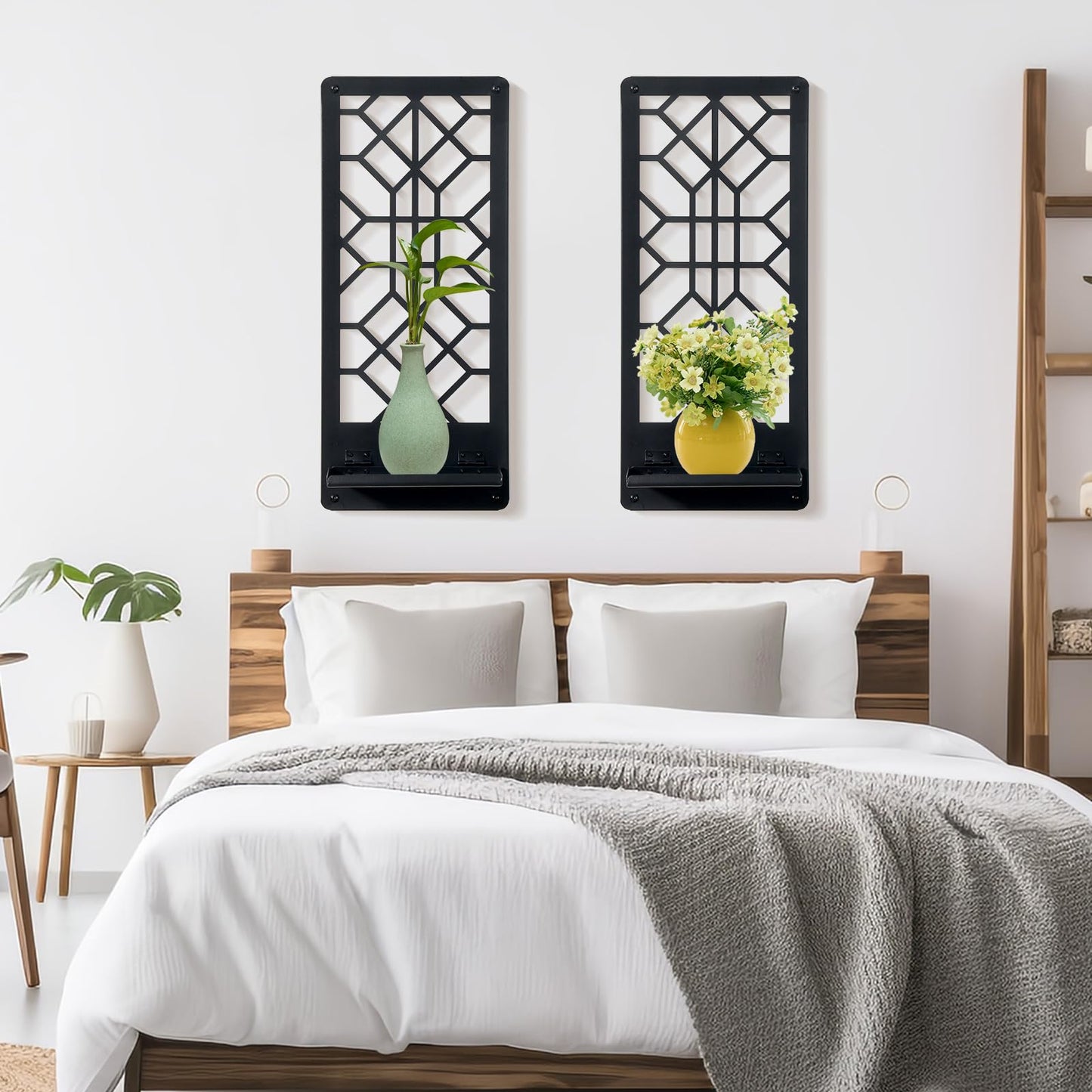 Zzbakress 2 Pcs Black Metal Wall Art Bathroom Decor Candle Holder Wall Art Retro Line Wall Decor Living Room Minimalist Metal Wall-Mount Candle Sconces for Dining Room Bedroom Kitchen (Black-Retro)