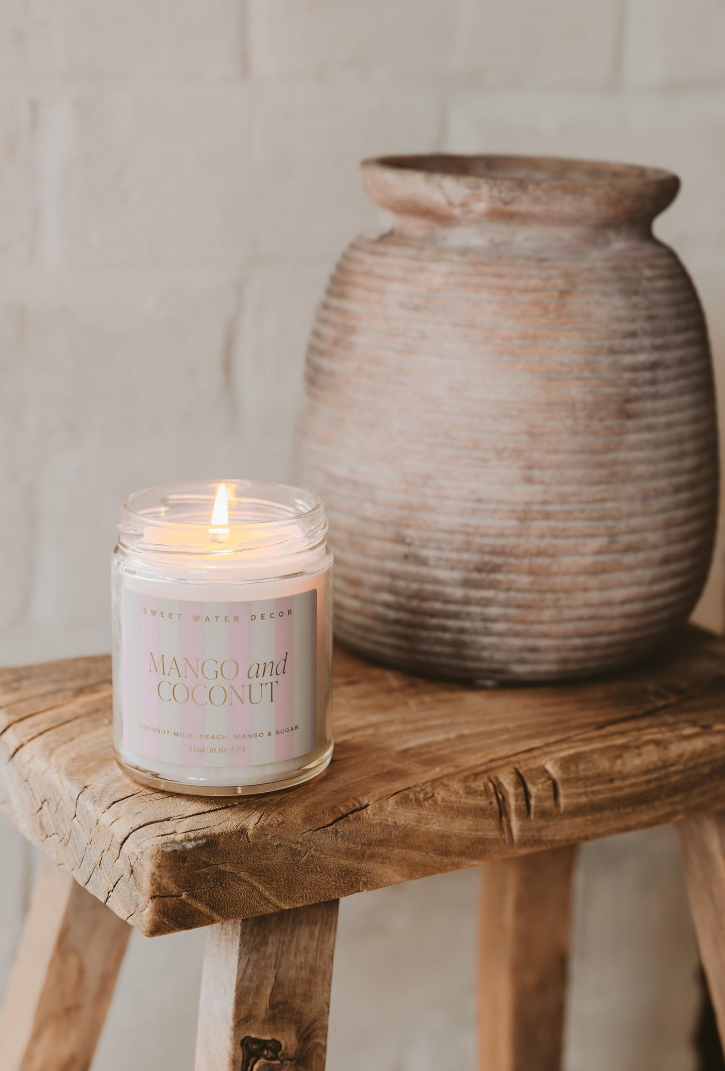 Sweet Water Decor Mango and Coconut Patterned Candle – Soy Candles with Pineapple, Mango, Orange, Peach – 40 Hour Burn – 9oz Clear Glass Jar – Ideal for Valentines Presents or Any Special Occasion