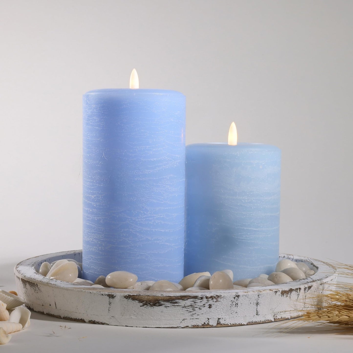LumiPur Signature Coastal Collection Natural Glow Flickering Flameless LED Wax Pillar Candle (3.5" x 5", Powder Blue)