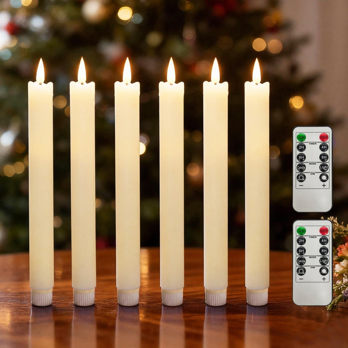 SUNGEGE Flameless Taper Candles 9.9 Inch Battery Operated – 6 Pack Beige Realistic Flickering Flame Remote Control Dimmable LED Candles with Timer for Chandelier Candelabra Wedding Holiday Decor