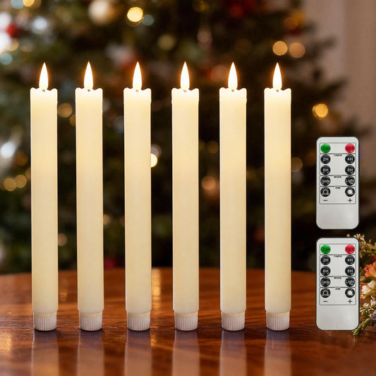 SUNGEGE Flameless Taper Candles 9.9 Inch Battery Operated – 6 Pack Beige Realistic Flickering Flame Remote Control Dimmable LED Candles with Timer for Chandelier Candelabra Wedding Holiday Decor