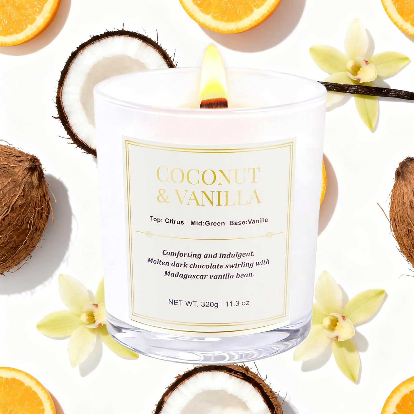 2 Pack Wood Wick Coconut & Vanilla Candle Gift Set – Long Lasting Soy Wax Candles with Gift Boxes, Holiday Aromatherapy Candles for Home Decor & Holiday Gifts