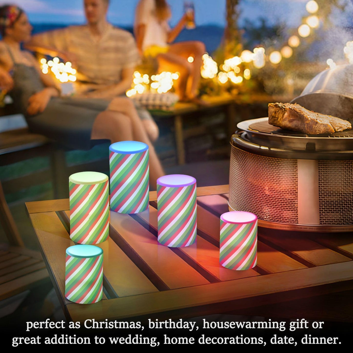 Flameless Candles Battery Operated Christmas Candy Cane Flickering Led Pillar Candles With Remote Control Red White Green Stripes Colour Changing Warm Light Candles For Halloween Christmas Wedding