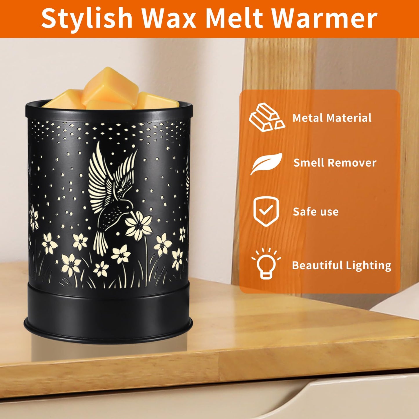 nawaza Hummingbird Metal Wax Melts Warmer, 2-in-1 Electric Fragrance Candle Wax Melter and Wax Cubes Aromatherapy Essential Oil Burner with LED Light for Home Office Room Bedroom and Home Décor