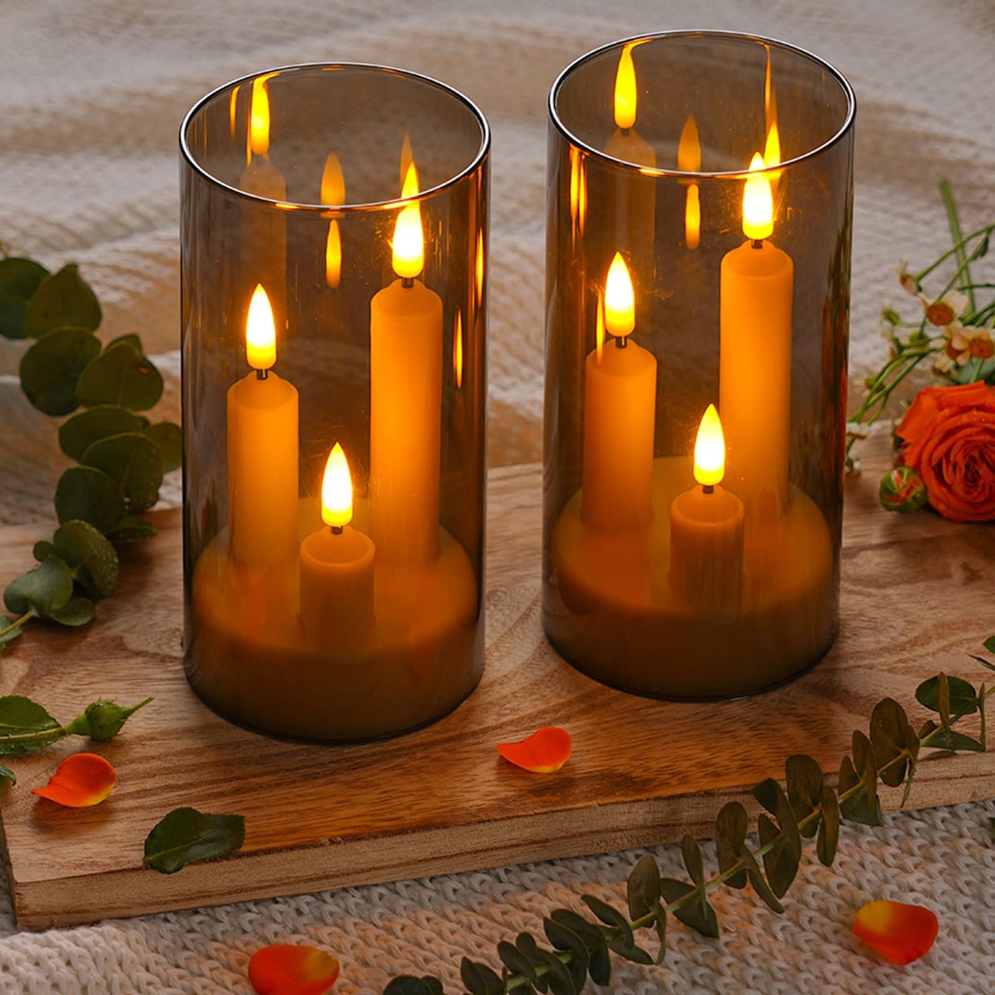 2 Pack 3D Wick Flameless Taper Candles, Gray Transparent Acrylic Cover LED Flickering Candle Lights, Remote Control Battery Operated Electric Candles for Home Wedding Christmas Party Table Decor.