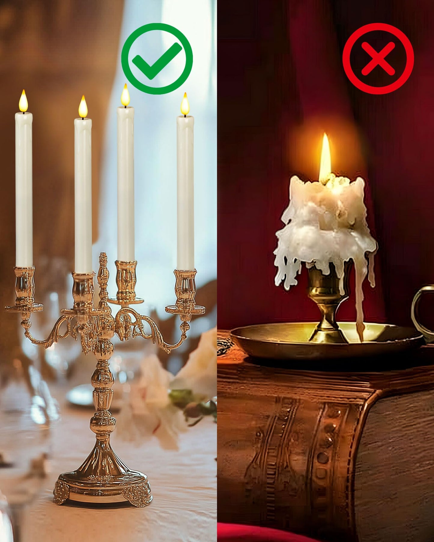 Homemory 6 Pack Flameless Taper Candles, No Remote, Realistic Flickering Battery Operated Candlesticks, White LED Plastic Candle Safe for Weddings, Table Decor, Christmas, and Halloween