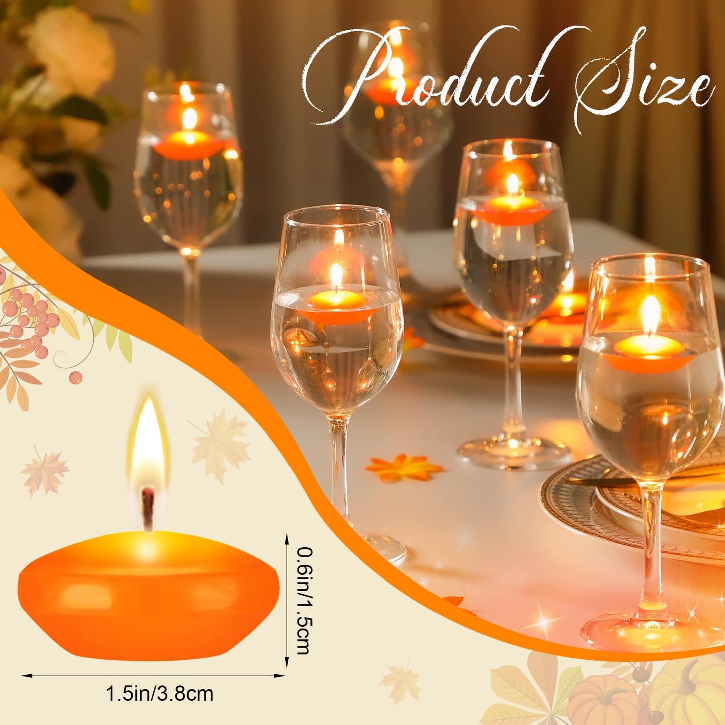 Nuanchu 30 Pcs Orange Floating Candles Centerpieces Bulk 1.5 Inch Small Unscented Votive Floating Candles Decoration for Wedding Party Anniversary Holiday Party Gifts Home Pool Decor
