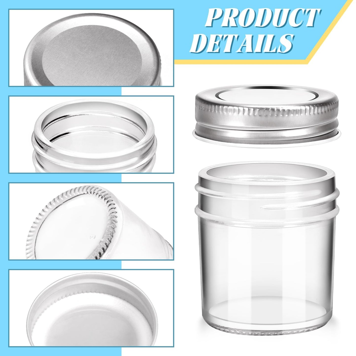 CZWESTC 2 oz Mini Marson Jar - Set of 12, Small Glass Jars with Leak-Proof Sliver Lids, Round Little Canning Jars for Storing Jam, Honey, Spice, Candle, Candy 2oz, 12pcs