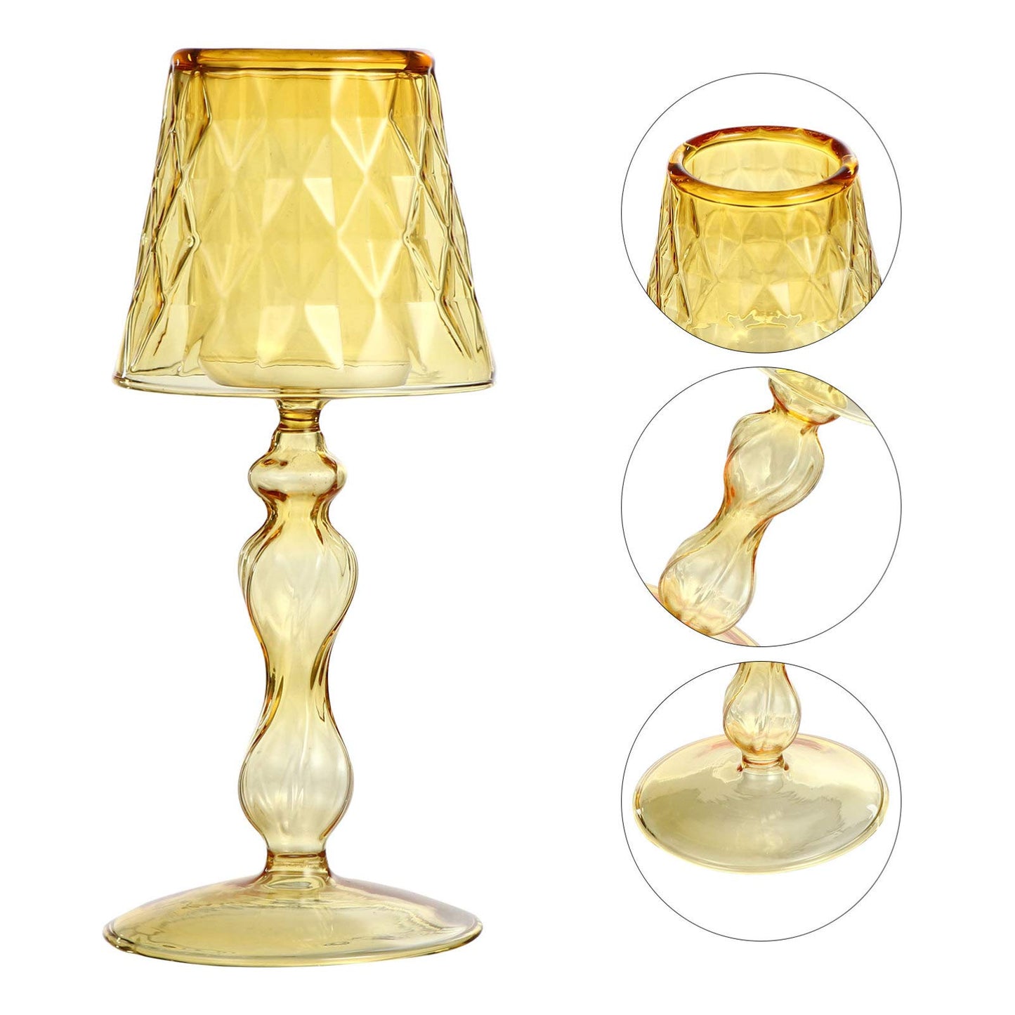 Uonlytech Glass Candlestick Holder 7.48 Inch Clear Decorative Candle Stand for Home Bedroom Office Table Centerpiece Modern Candleholder