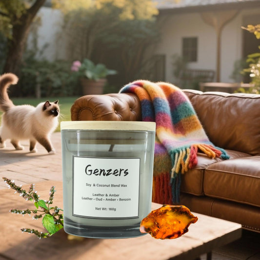 Amber and Leather Scented Candle Gift for Men,Woody Scent Candle Clean Burning,Perfumed Candles Patchouli Scent,Jar Candle for Warmer Lamp,Non Toxic Vegan Candle with Cotton Wick