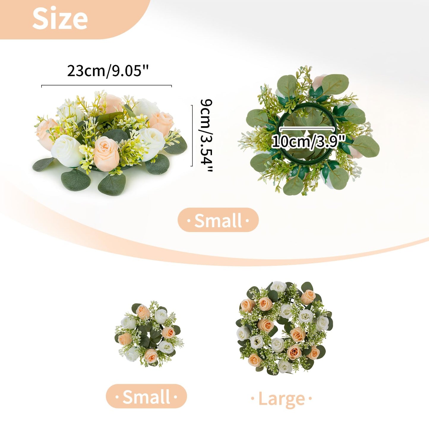 NUPTIO Small Flower Rings for Centerpieces: 9.05 Inch Champagne & White Candle Wreath 10 Pcs for Wedding Party Christmas Table Decorations - Spring Summer Front Door Porch Decor