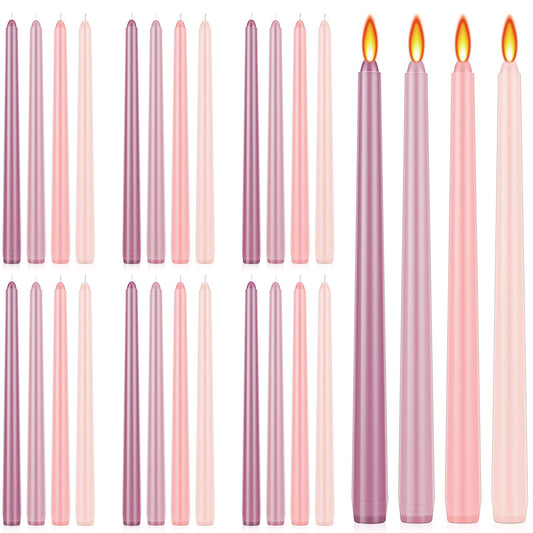 Treela 24 Pcs Pink Gradient Color Taper Candles 12 Inch Scented Smokeless Candle Sticks Long Tall Burning Candlesticks for Valentine Dating Hanukkah Home Decor Advent Christmas