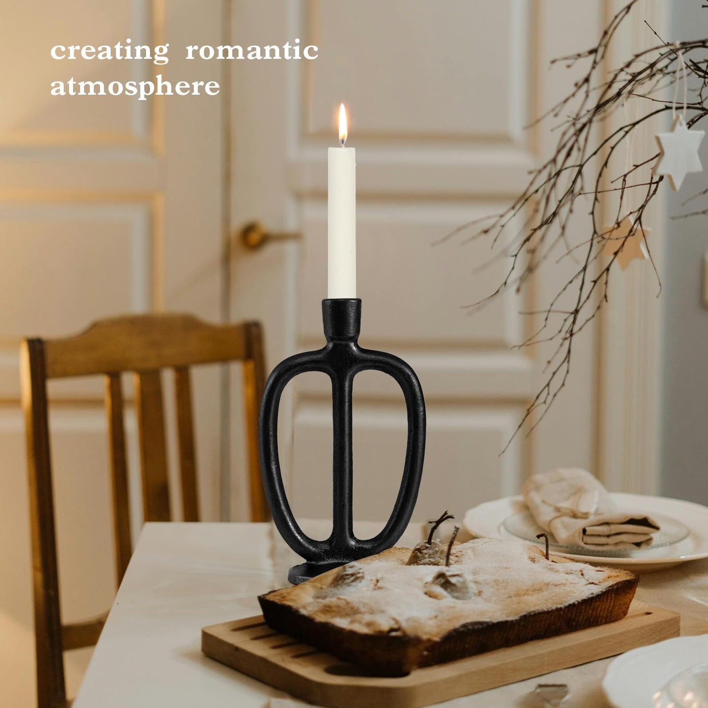 Matte Black Iron Candle Holder Retro Taper Candle Sticks Stand Decor Farmhouse Candlestick Holders for Home Wedding Party Dinning Table Centerpiece (Black, L)