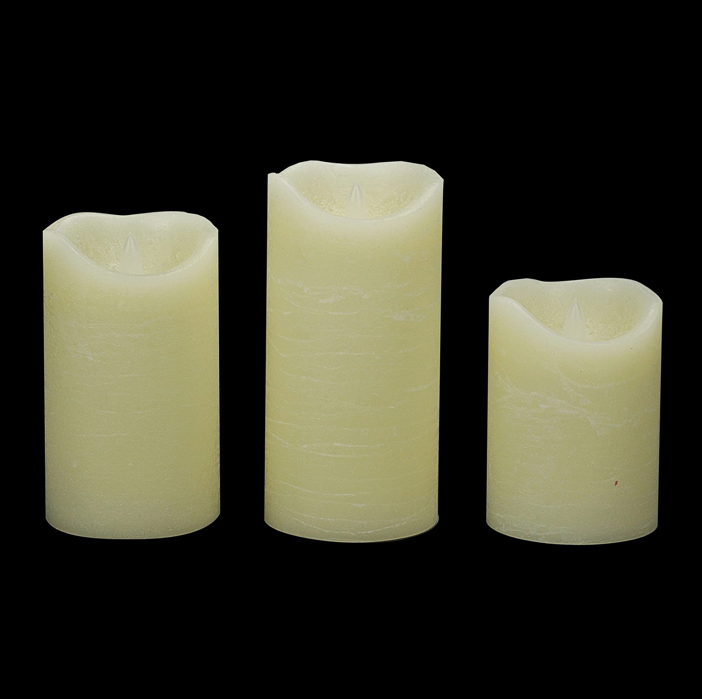 CANDLE CHOICE Real Wax Battery Operated Flameless Candles with Remote Automatic Daily Cycle Timer Realistic Flickering Electric LED Pillars Wedding Party Holiday Decorations 3 PCS Rustic Texture Ivory