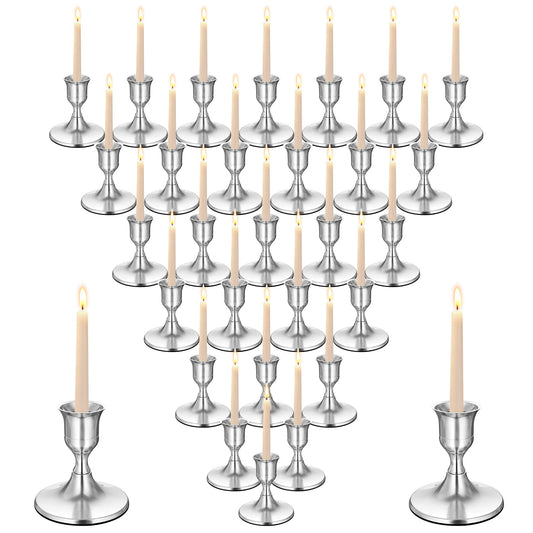Silver Wine Glass Metal Candlestick Holders - HearthLume Vintage Modern Metal Taper Candle Holders, Decorative Centerpiece for Table Mantel, Wedding Kitchen Home Decor, Wedding Gift,30Pcs